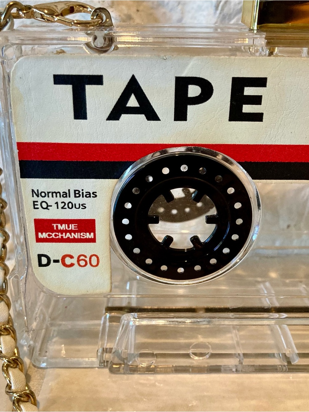 80’s PARTY READY Retro Cassette Tape Crossbody Bag - Clear w/Black & Red Detail - Picture 8 of 16